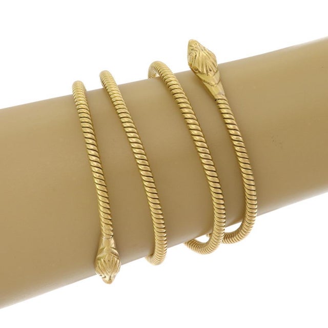 Late 20th Century Snake Bracelet 18k Yellow Gold Head Four Cable Wraps 120gr! For Sale - Image 5 of 5