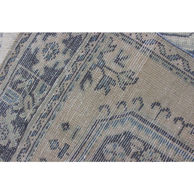 Vintage Turkish Oushak Runner in Faded Blue in Neutral Background For Sale - Image 12 of 13