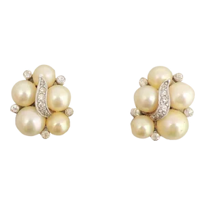 Vintage Signed Jomaz Rhodium Plated Faux-Pearl & Clear Rhinestone Clip Earrings - 2 Pieces