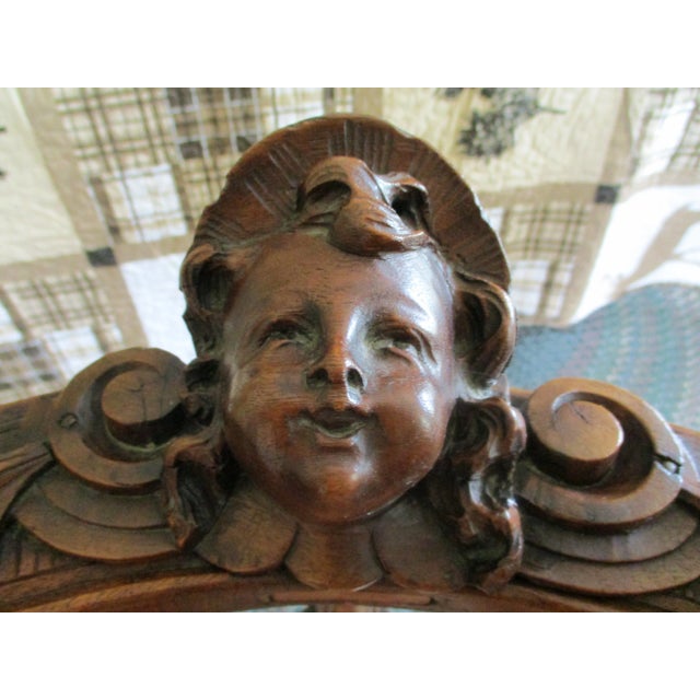 Art Nouveau Antique Vintage Victorian Carved Walnut Corner Italian Chair Face & Griffons For Sale - Image 3 of 12
