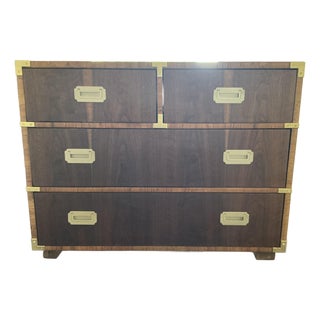 Vintage Mid-Century Walnut Lane Altavista Campaign 3-Drawer Chest For Sale