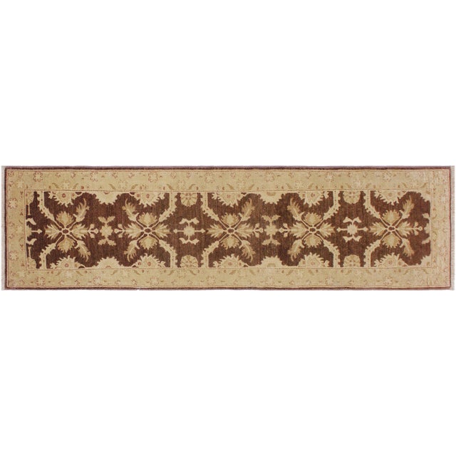 Boho Chic Ziegler 1990's Brown/Tan Wool Runner Rug- 2'6'' X 9'8'' For Sale - Image 9 of 10