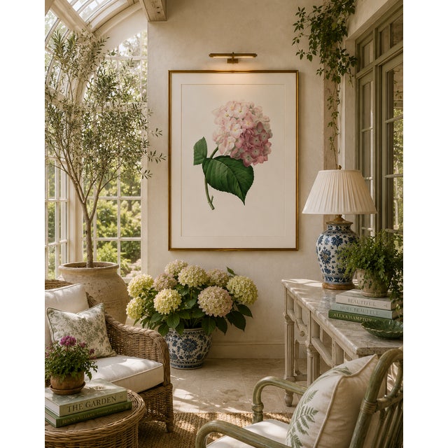 Antique White Hydrangea by Pierre-Joseph Redouté, Vintage Botanical Art Print, 40" X 60" For Sale - Image 8 of 10