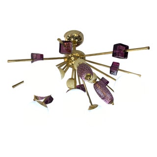 Sputnik Style Ceiling Light in Purple and White Murano Glass, 1950s For Sale