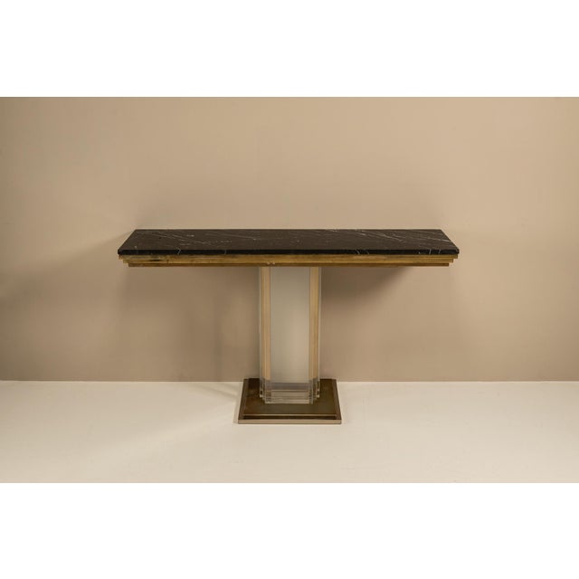 Console Table in Acrylic Glass, Brass and Marble from Belgochrom, 1970s For Sale - Image 6 of 13