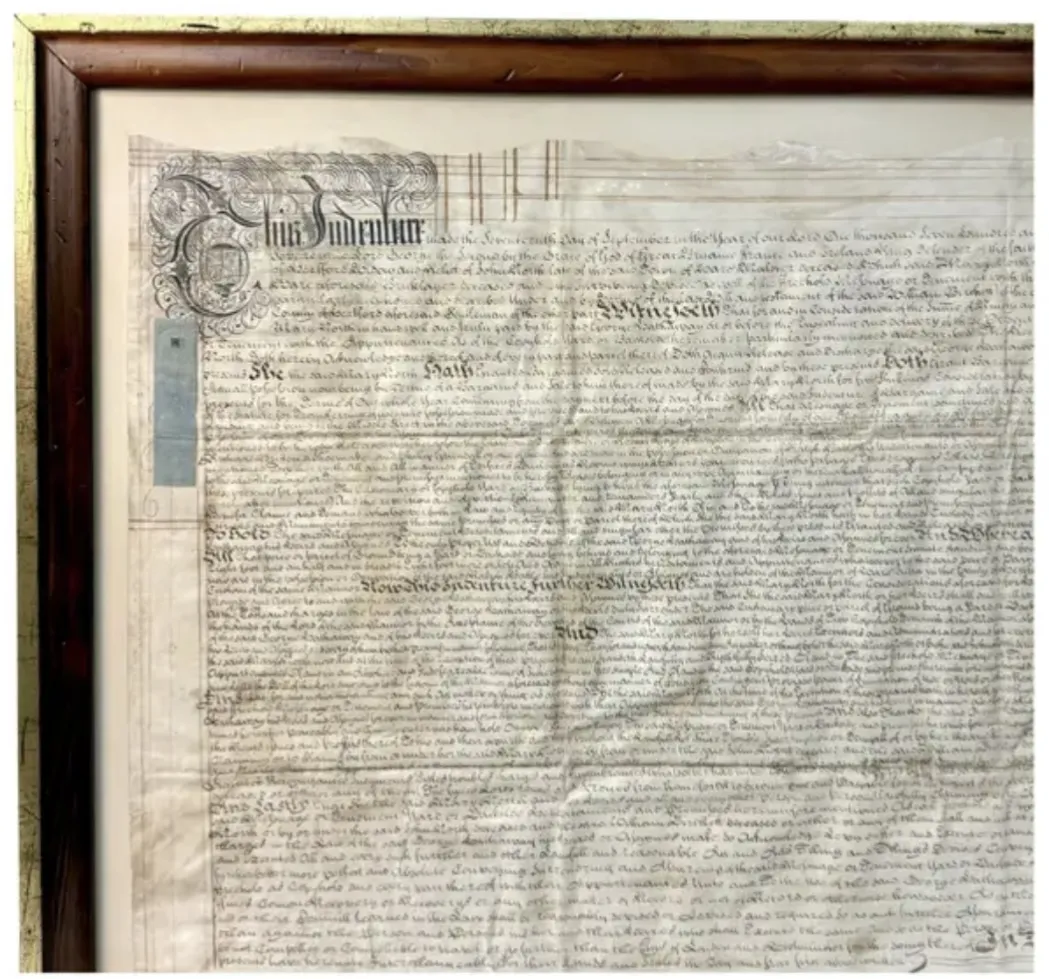 Early 18th Century English Framed Indenture Document, Framed