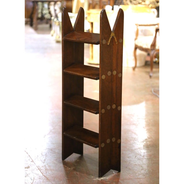 Brown Vintage English Walnut Four-Step Library Ladder With Brass Accents For Sale - Image 8 of 9
