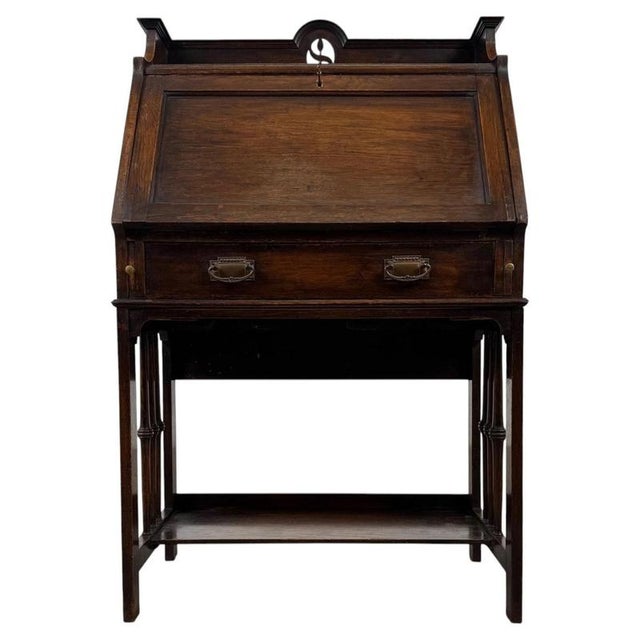 20th Century English Oak Bureau with Fitted Interior For Sale - Image 14 of 14