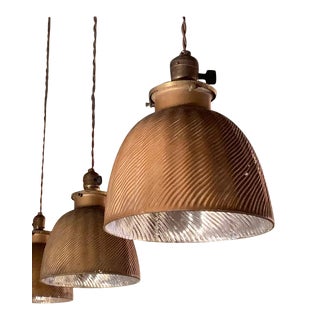 1920s Early 20th Century Industrial Gold X-Ray Mercury Glass Dome Pendants Lights - a Pair For Sale