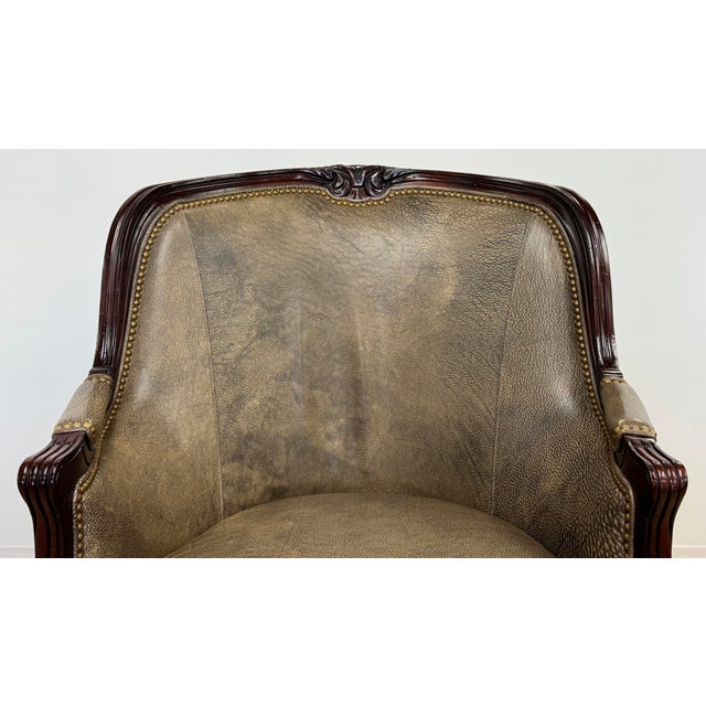 Wood Vintage Hancock & Moore Gray Leather Bergere Chair For Sale - Image 7 of 13