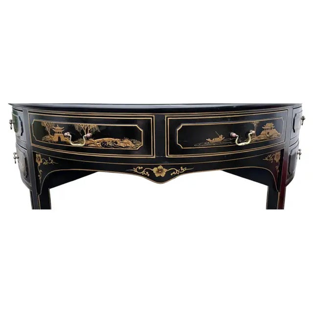 Wood Hollywood Regency Chinoiserie Demilune Sideboard Console Table Server For Sale - Image 7 of 12