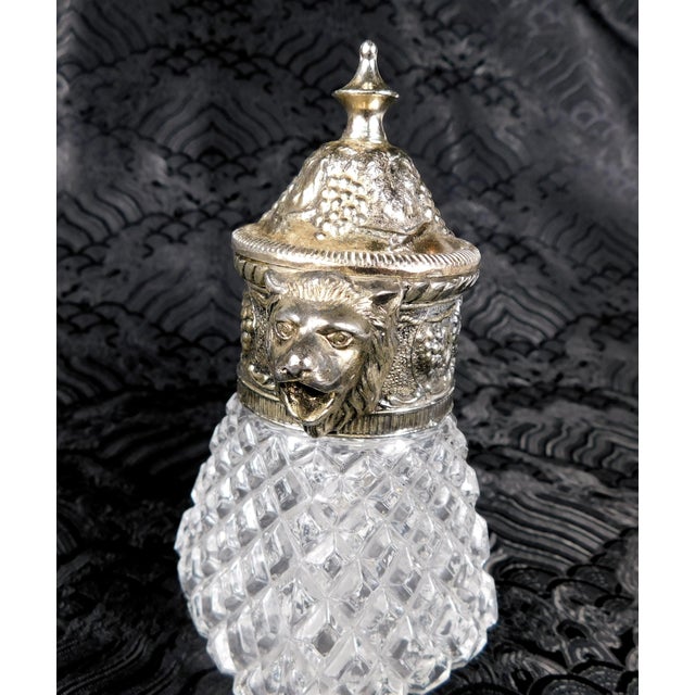 1920s Crystal Syrup Pitcher, Milk Jug, Creamer With Metal Lid With Animal Head Spout For Sale - Image 9 of 10