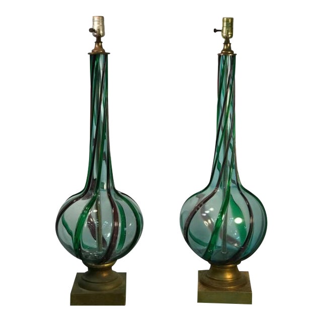 Modern Tricolor Twist Murano Lamps - a Pair For Sale