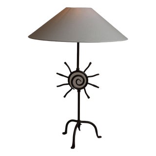 Vintage Brutalist Forged Iron Sunburst Table Lamp For Sale