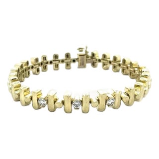 70390 Jose Hess Diamond Gold Bracelet 14k Yellow Bar Dot Link Style For Sale