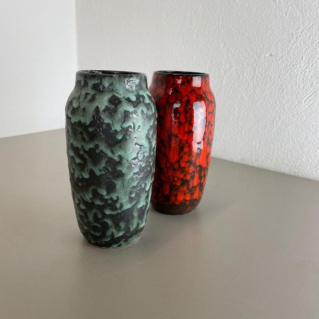 1970s Super Color Crusty Fat Lava Vases from Scheurich, Germany, 1970s, Set of 2 For Sale - Image 5 of 18