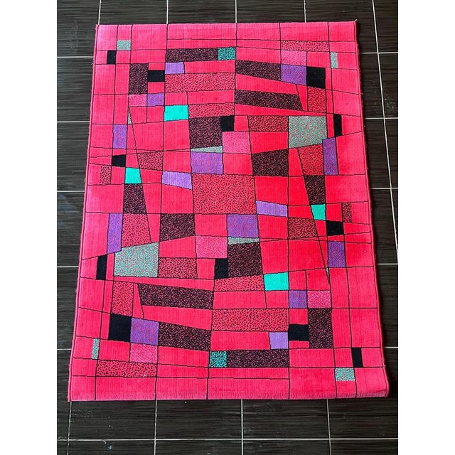 Small Geometric Abstract Rug, Czechoslovakia, 1980s For Sale - Image 3 of 7