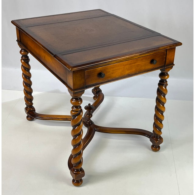 Theodore Alexander Theodore Alexander Attributed Barley Twist Game Table With Reversible Tooled Leather Top For Sale - Image 4 of 18