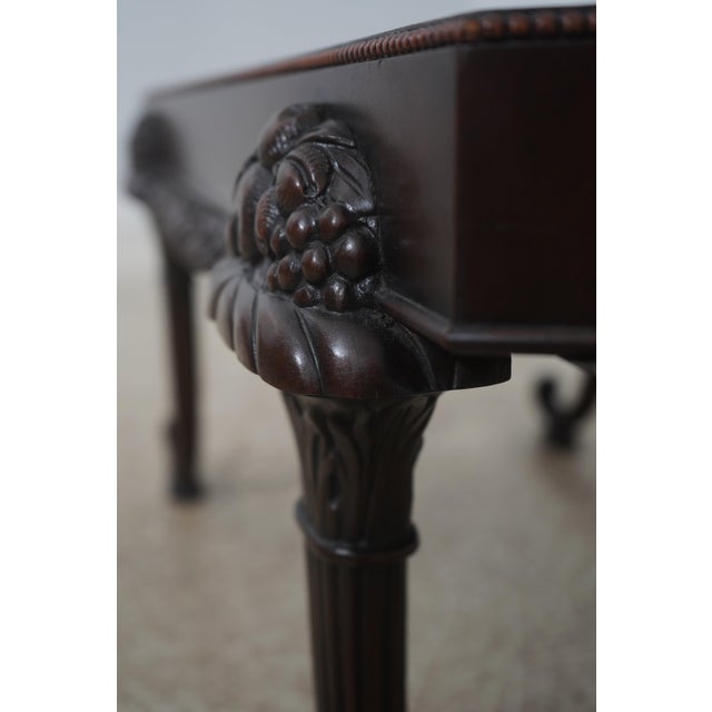 Brown Vintage Leather Top Cornucopia Carved Mahogany Coffee Table For Sale - Image 8 of 13