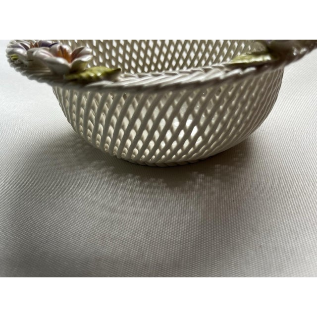 Mid 20th Century Bowl Irish Porcelain Woven Basket Flowers Porcelain Belleek Style Unmarked Vtg. For Sale - Image 9 of 18