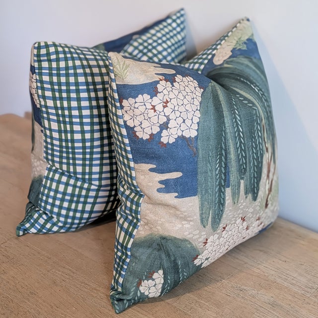 Thibaut Thibaut Anna French Willow Tree 20" Pillows with Alan Campbell Country Check Back - a Pair For Sale - Image 4 of 6