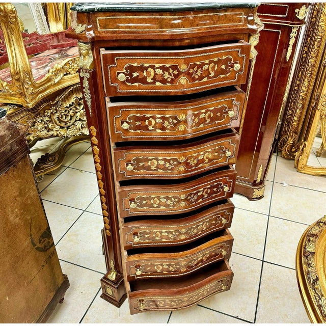 Chiffonier Napoleon III Style Commode Boullé Style Marble Topped For Sale - Image 4 of 9