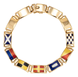 Vintage Nautical Flags Enamel Charm Bracelet 18k Yellow Gold Maritime Jewelry