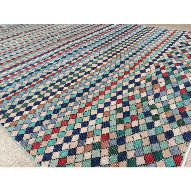 Charcoal Galerie Shabab Collection Mid-20th Century Handmade Turkish Accent Rug in Teal and Turquoise For Sale - Image 8 of 10