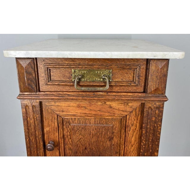 Antique French Marble Top Oak Nightstand For Sale - Image 6 of 12