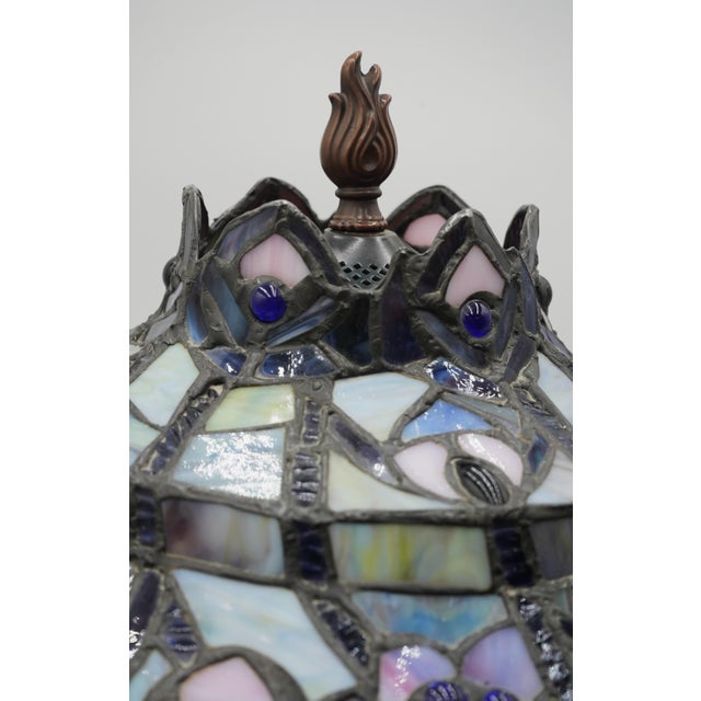 1980s Tiffany Style Stained Leaded Glass Lamp For Sale - Image 9 of 13
