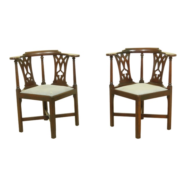Antique Southern Design Chippendale Corner Chairs - a Pair For Sale