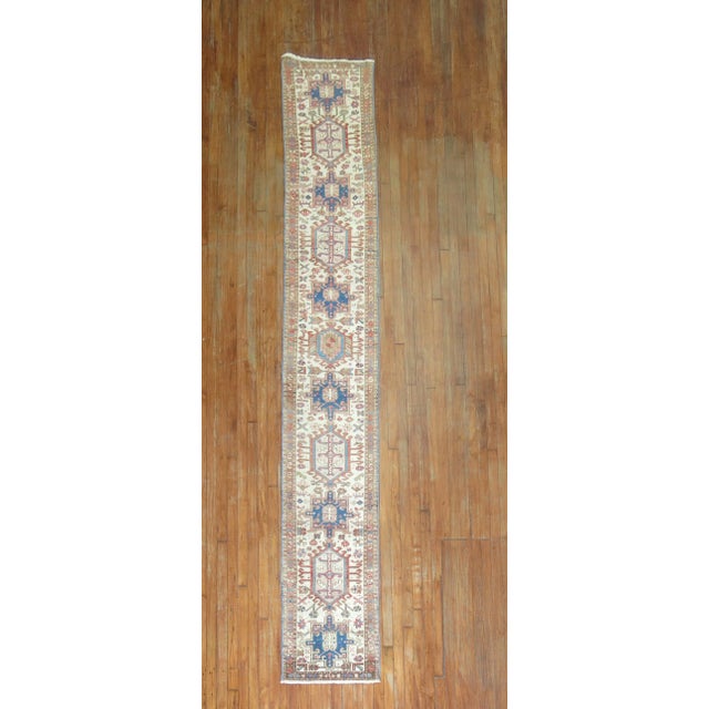 Skinny Ivory Antique Persian Heriz Runner - 1'10" x 12'4" For Sale In New York - Image 6 of 6