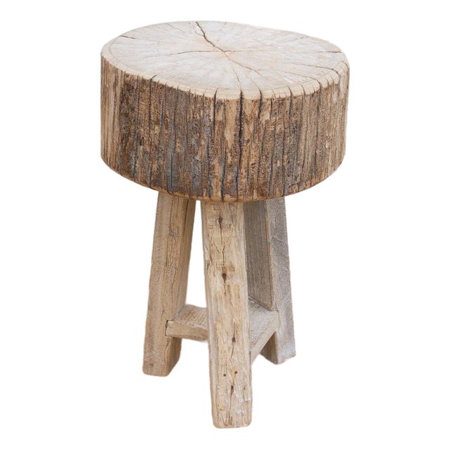 Thick Top Rustic Round Side Table For Sale