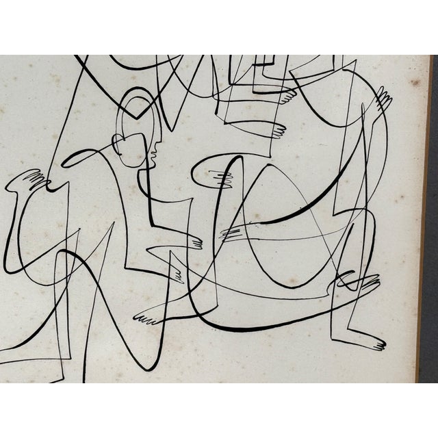 Mid 20th Century Modernist Figurative Pen and Ink Drawing Corporate Structure by Betty Wells For Sale - Image 5 of 10