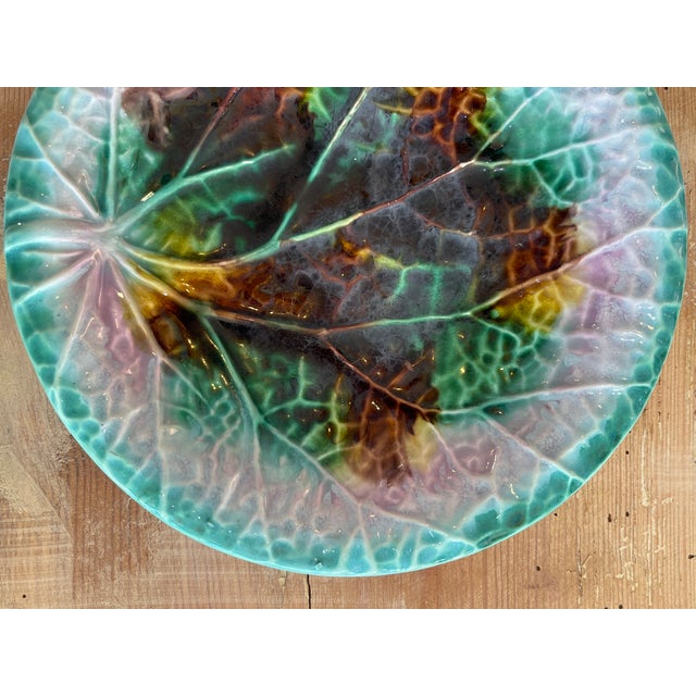 English Majolica Begonia Leaf Plate, by Adams & Bromley, C.1870-1880 For Sale - Image 4 of 8