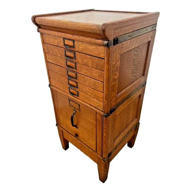 Antique Sectional Multi-Drawer Filing Cabinet Vollmer Bros. Quarter Sawn Oak For Sale - Image 12 of 18