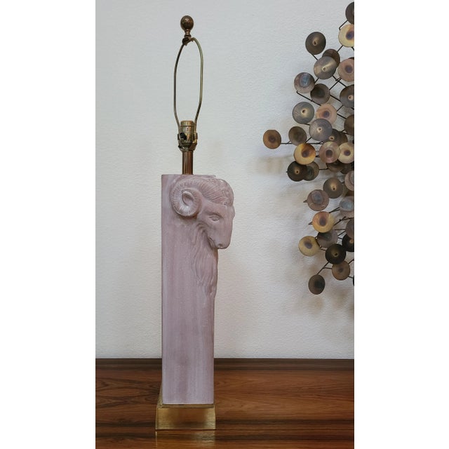 Metal 1970's Ceramic & Brass Rams Head Table Lamp For Sale - Image 7 of 7
