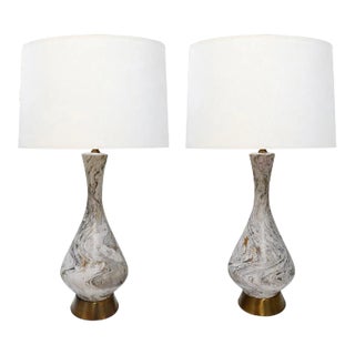 Vintage 1950's Faux Marble Ceramic Lamps by Tye of California, Los Angeles - a Pair For Sale