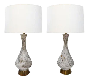 Vintage 1950's Faux Marble Ceramic Lamps by Tye of California, Los Angeles - a Pair
