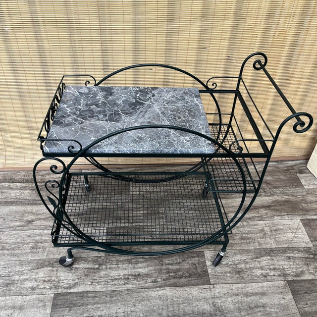 Mid Century Wrought Iron Marble Top Patio Serving Cart in the Salterini Style. Circa 1960s For Sale - Image 17 of 17