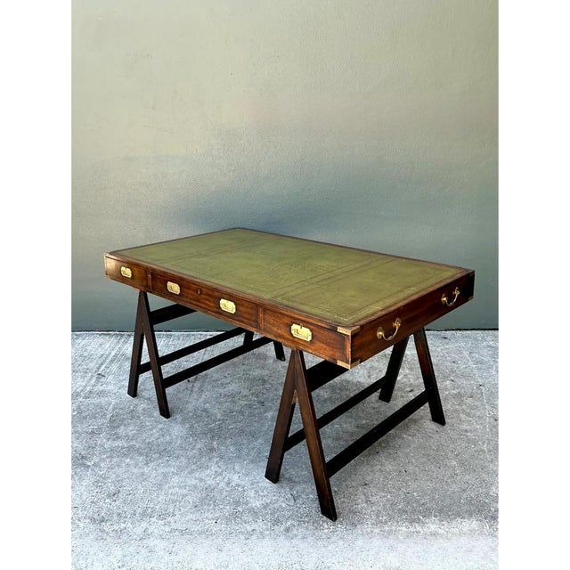 Vintage Wood and Leather Campaign Desk For Sale - Image 9 of 12