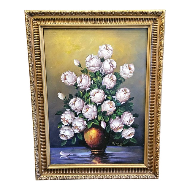 Elegant French-Style Floral Wall Art – Romantic Rose Bouquet in an Ornate Gilded Frame For Sale