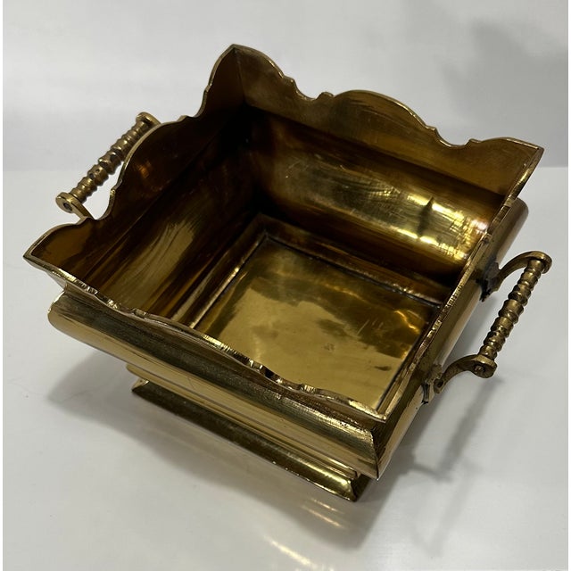 Brass 1970’s Solid Brass Monteith Scalloped Edge Square Planter/Cachepot With Handles For Sale - Image 8 of 9