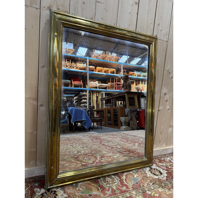 Antique Brass Bistro Mirror, 1900s For Sale - Image 6 of 6