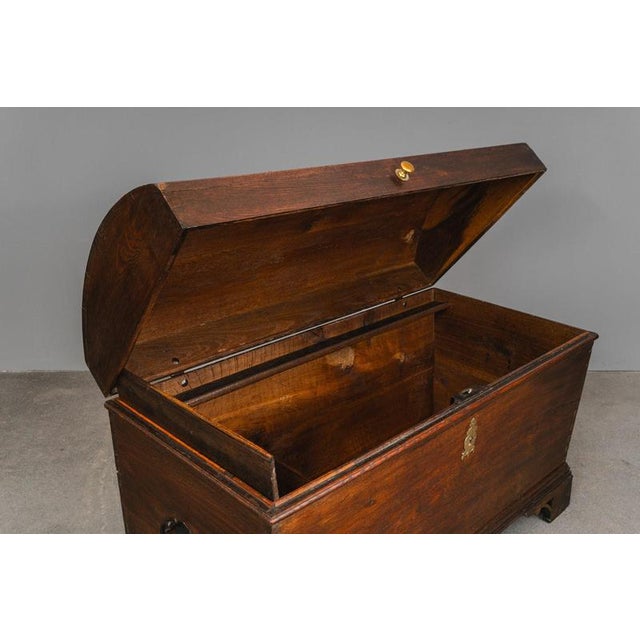 Biedermeier Round-Topped Chest in Brass, Iron and Oak For Sale - Image 10 of 18