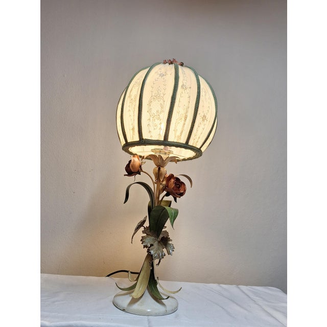 1970s Vintage Table Lamp with Metal Base in the Shape Bouquet of Flowers with Handmade Fabric Lampshade from Lamplove, 1970s For Sale - Image 5 of 10