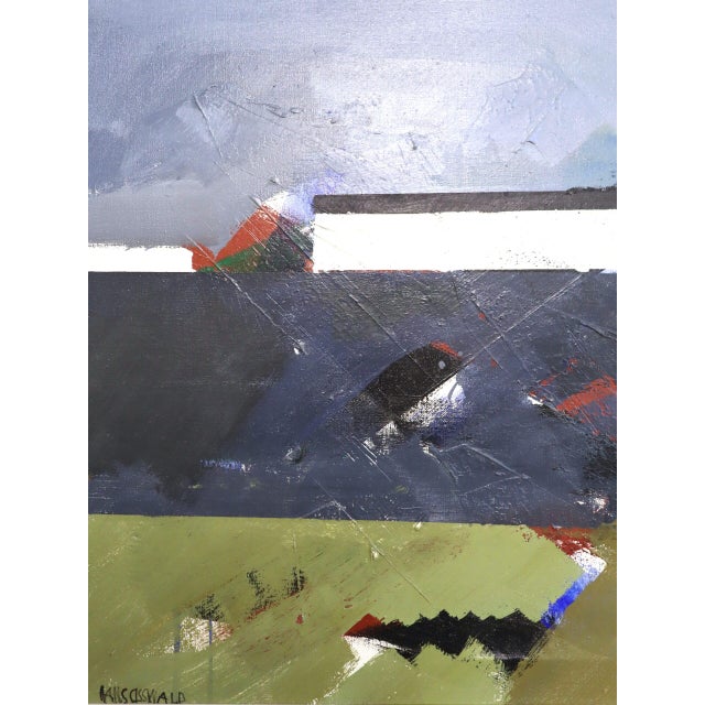 Mid-Century Modern 'Edge of the Land' Vintage Original Abstract Landscape Oil Painting by Swedish Artist Hans Osswald (1919-1983), Framed For Sale - Image 12 of 15