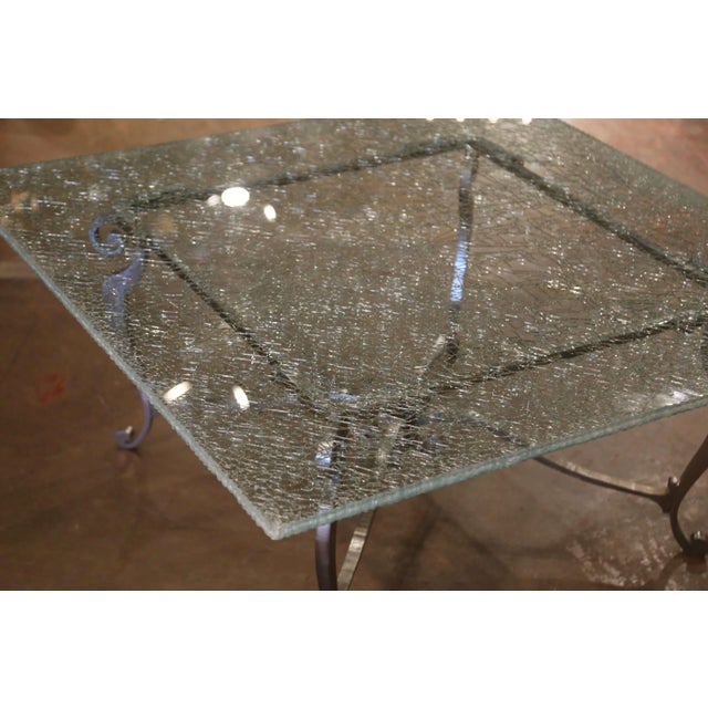 Gothic Mid-Century French Iron Coffee Table With Crackle Glass Top For Sale - Image 3 of 11