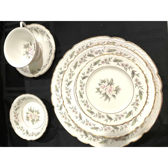 English Vintage Fleur De Blanc Gardenia Dinnerware Set by Royal Jackson, Service for Twelve- 72 Pieces For Sale - Image 3 of 13