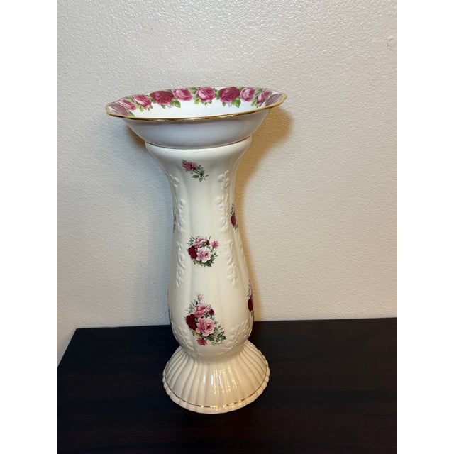 White Porcelain Vintage Rose Motif Birdbath, 2 Pieces For Sale In Boise - Image 6 of 6